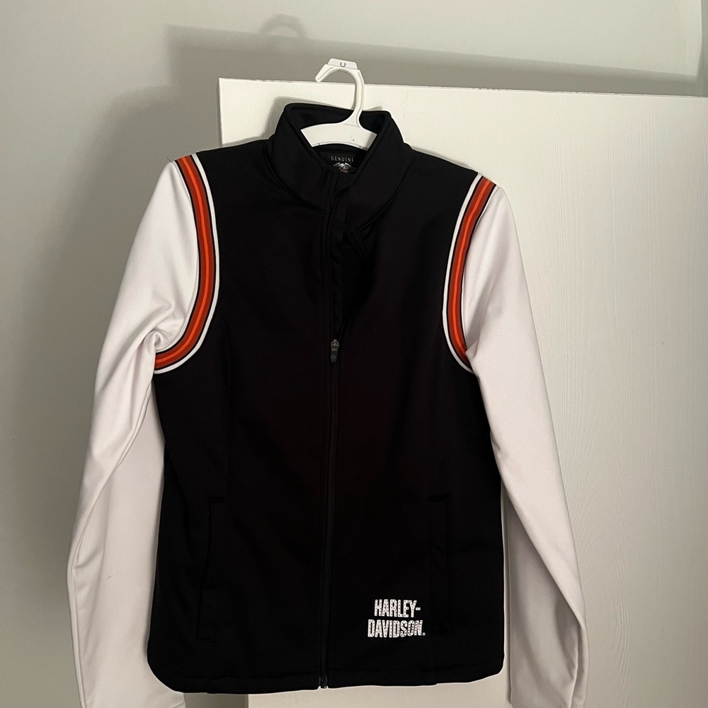 Harley-Davidson Black and White Jacket with Orange Accents